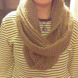 Handmade tan, knit infinity scarf